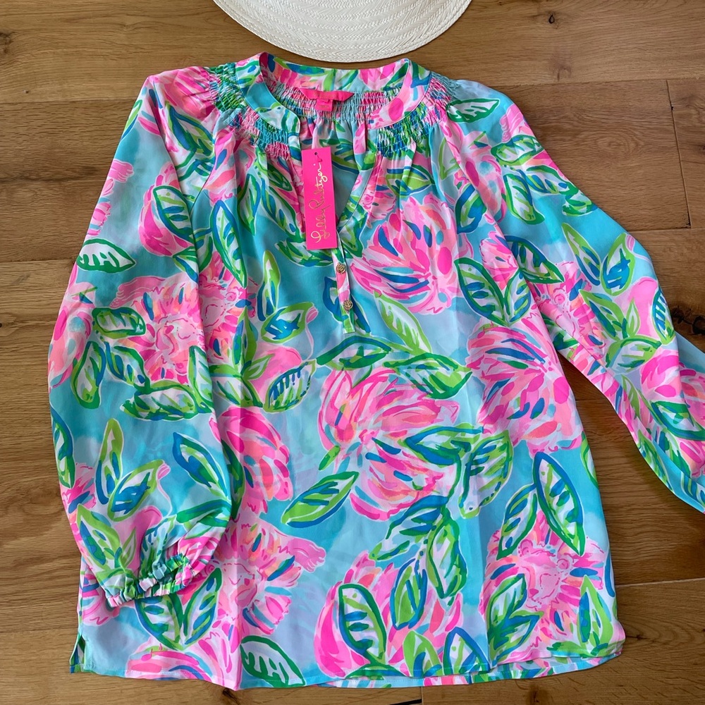 Lilly Pulitzer Silk Elsa Top in Totally Bloss